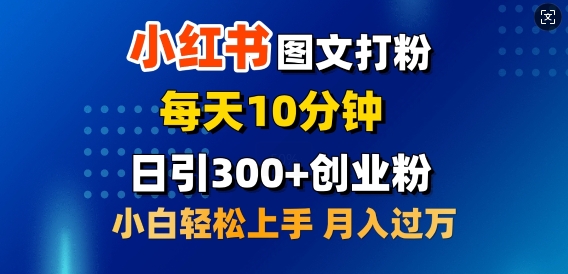 2月小红书图文打粉，每天10分钟，日引300+创业粉，小白轻松月入过W